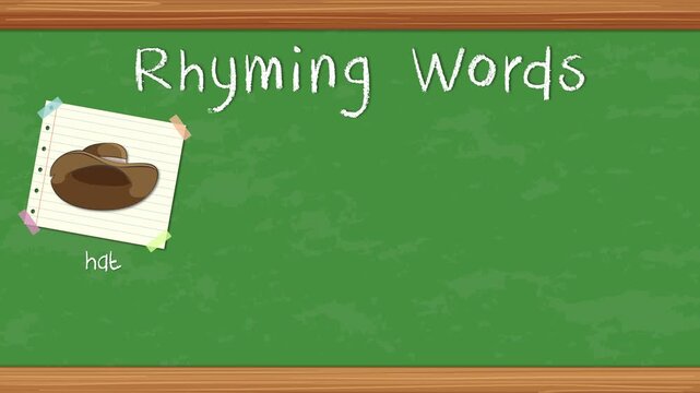 Educational Rhyming Words Animation on Green Chalkboard with Cartoon Illustrations