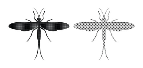 Mayfly insect silhouette vector set, black dragonfly fly fishing lure icons, aquatic ephemeroptera bug illustration for nature and biology design © Jemie