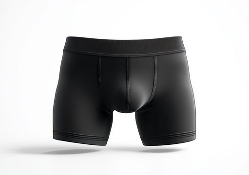 black boxer briefs front view with elastic waistband and visible stitching floating above white background conveying sleek confidence and comfortable support