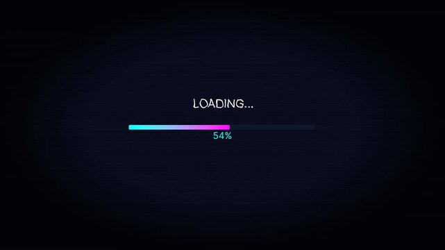 Retro neon gradient loading bar animation with percentage