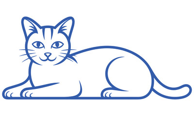Blue vector illustration of a cat lying down looking forward © StockMint