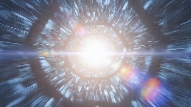 Futuristic Blue Digital Tunnel with Bright Light - A dynamic and mesmerizing scene of a futuristic blue digital tunnel, with a bright, radiant light at its end.
