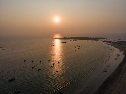 Aerial View of Coastal Fort Sindhudurg in Malvan at golden hour, Maharashtra, India