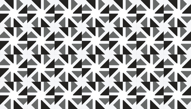 Seamless Monochrome Pinwheel Geometric Pattern, Abstract Black and Gray Rotating Triangle Vector Background