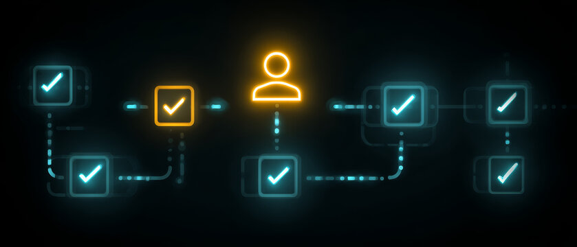 Digital workflow recruitment approval glowing icon business process user interface technology automation neon digital workflow recruitment