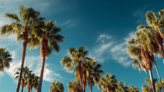 Palm trees aligned perspective view