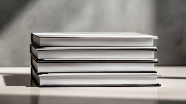 Notebooks stacked in a row, clean minimal composition