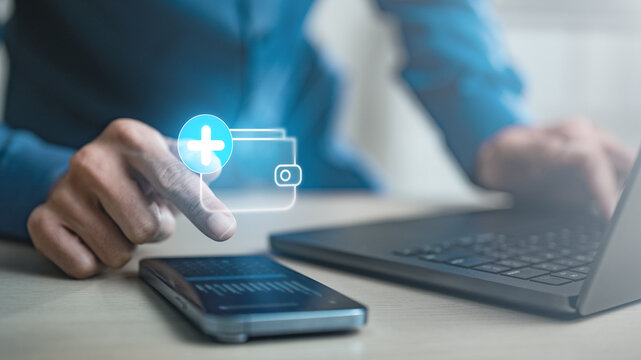 User adding funds to digital wallet via smartphone, representing fintech innovation, online banking, secure transactions, and seamless mobile payment experience in modern financial systems.