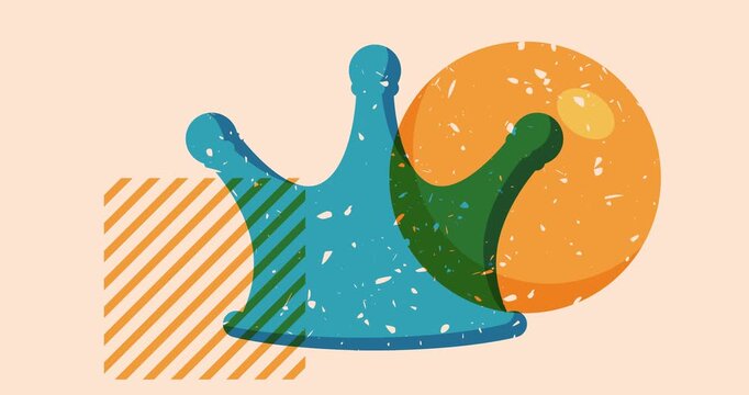 Risograph Crown with geometric shapes animation. Moving object in trendy riso graph design video.