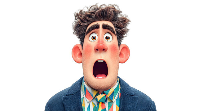 A cartoon man with a shocked expression on his face on transparent background
