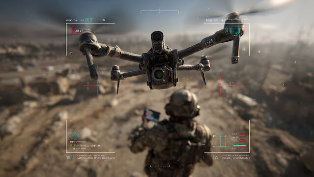 Military drone army technology used by soldiers in combat zone