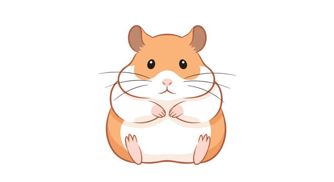Cute chubby golden hamster sitting and looking forward with its small paws together on a clean white background for nature projects.