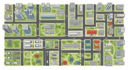 Obraz premium Aerial view of a city map with buildings and roads.