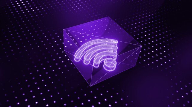 Purple color 3d glowing wifi animated logo motherboard with plexus hi tech futuristic design black technology 3D background