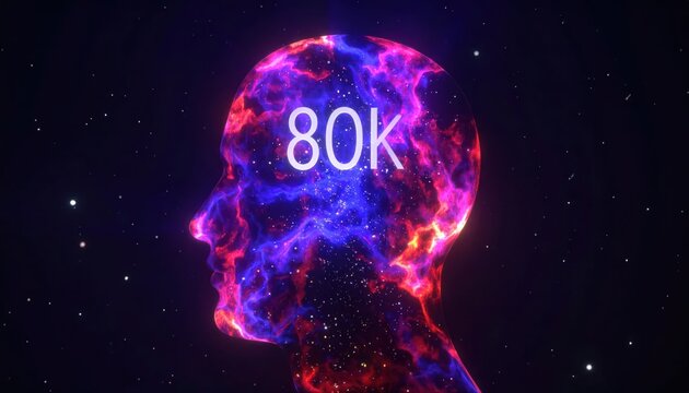 Abstract Cosmic Head Silhouette with 80K Text Overlay.