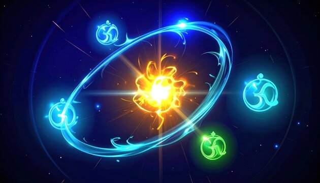 Abstract Cosmic Energy Orb with Glowing Particles and Swirling Nebula.