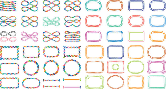 Collection of colorful rope frame and border designs for graphic resources and decoration