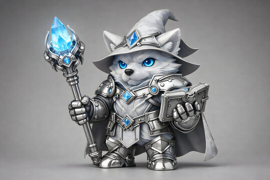 Yuru-Mecha: Gemstone - Arcane Mystic Wolf with Moonstone Armor, 3D Chibi Mecha