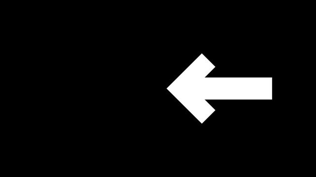 White simple straight animated arrow pointing to the left on black background or transparent background. left-Pointing Arrow Animation