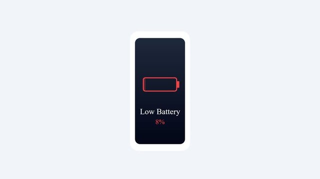 Low Battery Animation Alert with Decreasing Power Percentage
