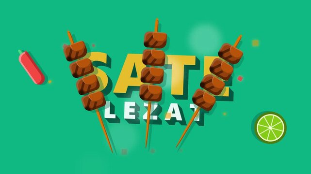 Grilled Beef Satay Skewers with Chili and Lime on Green Background Graphic Food Animation for Restaurant Menu