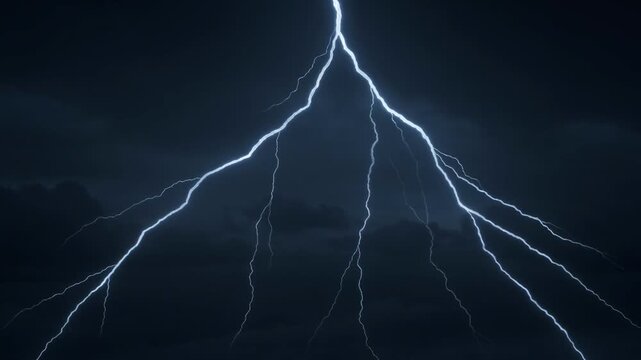 Powerful Lightning Strike: Witness the raw power of nature as a vivid lightning bolt electrifies the sky, a mesmerizing display of electrical energy against a dark, dramatic backdrop.