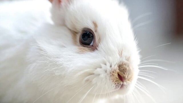 Close-up portrait of a fluffy white rabbit