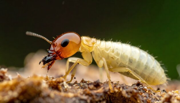 Termite Feeding on Wood Closeup Macro Shot.