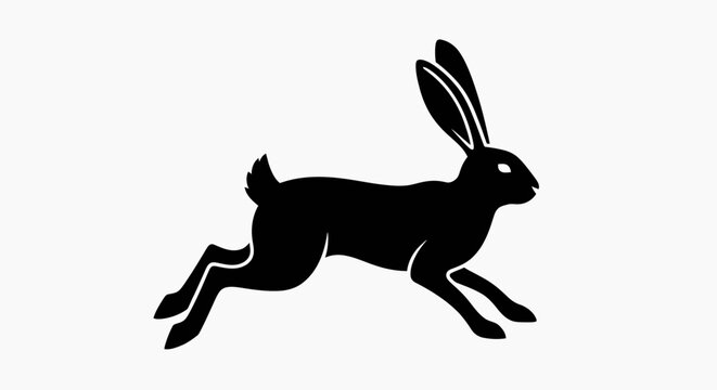 Running hare silhouette vector illustration jumping rabbit profile jumping wild animal graphic.
