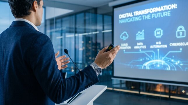business man working on digital tablet, doing presentation in front of client