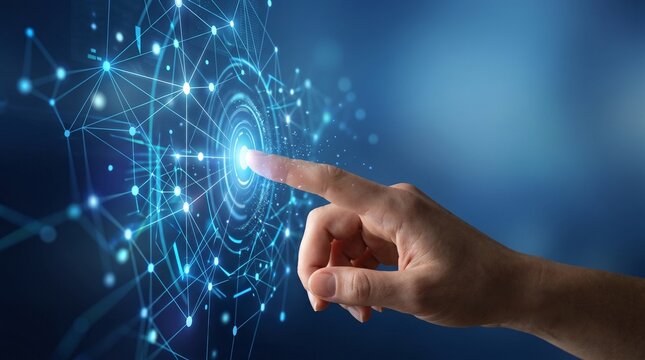 hand pushing a button on a touch screen interface