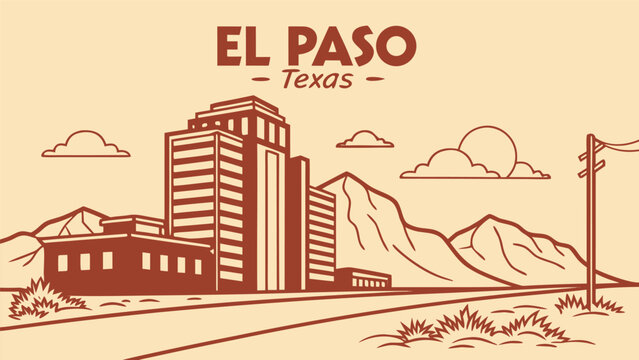 Modern El Paso skyline silhouette and mountain backdrop for travel wall decor
