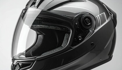 Fototapeta premium Close-up Studio Shot of a Modern Black Motorcycle Helmet.