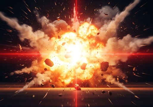 Massive explosion a fiery detonation with intense light and debris