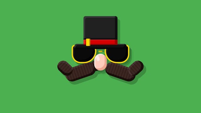 Stylized gentleman character with top hat sunglasses and mustache on green background for carnival party and circus event promotion