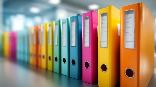 Colored folders aligned in row, clean office background