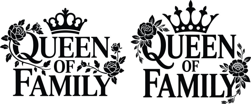 Queen of family crowns and floral silhouette set with super mom black and white silhouette