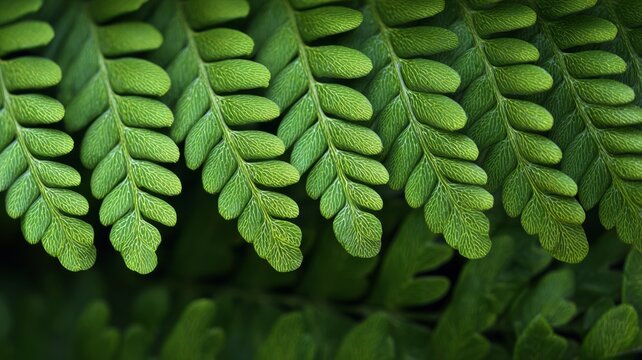 Closeup of fern leaves aligned, minimal natural background