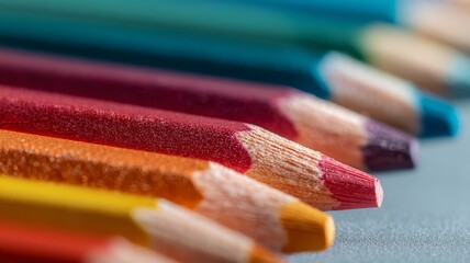 Fototapeta premium Closeup of colored pencils aligned in a row