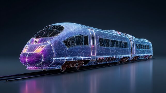 Blue glowing futuristic car with sleek and illuminated headlights on dark road