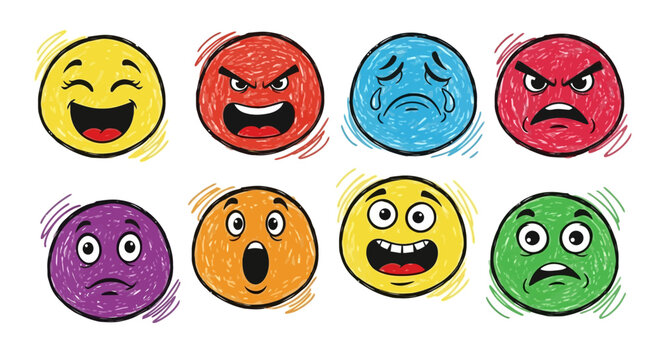Emotions faces emoticon set.
