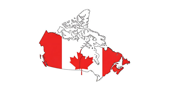 Canada map with flag colors and maple leaf symbol illustration