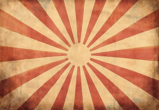 vintage sunburst background with radiating red rays, central sun circle and worn paper texture conveying nostalgic bold energy