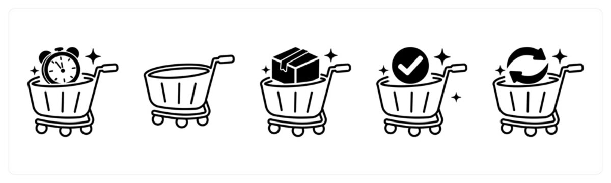 A set of 5 mix icons as pre order, quick checkout, bulk order