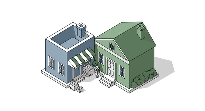 Isometric view of two houses side by side.