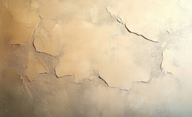 Fototapeta premium warm beige peeling plaster wall with cracked, flaking layers and rough textured surface evoking weathered nostalgia