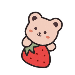 Fototapeta premium Cute Teddy Bear with Strawberry Illustration