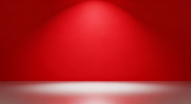 Dramatic red spotlight gradient on dark stage background with reflection