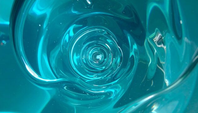 Abstract Dynamic Swirling Vortex Tunnel of Crystal Clear Turquoise Teal Water Fluid Waves Background Textures