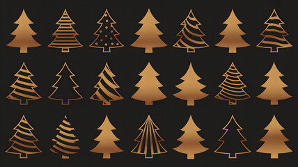 Obraz premium Golden Christmas Trees with Festive Patterns on Dark Background